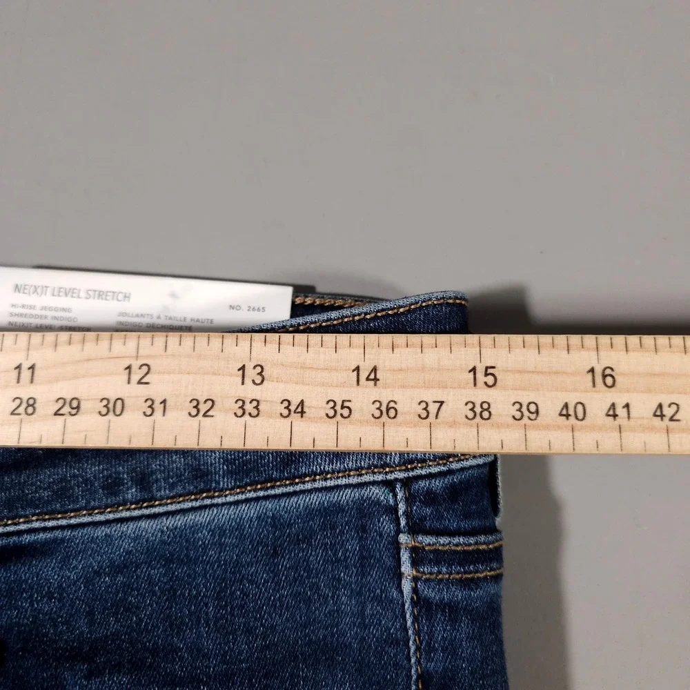 American Eagle Hi-Rise Jegging Womens 10 Long‎ Dark Blue Distressed Shredder New